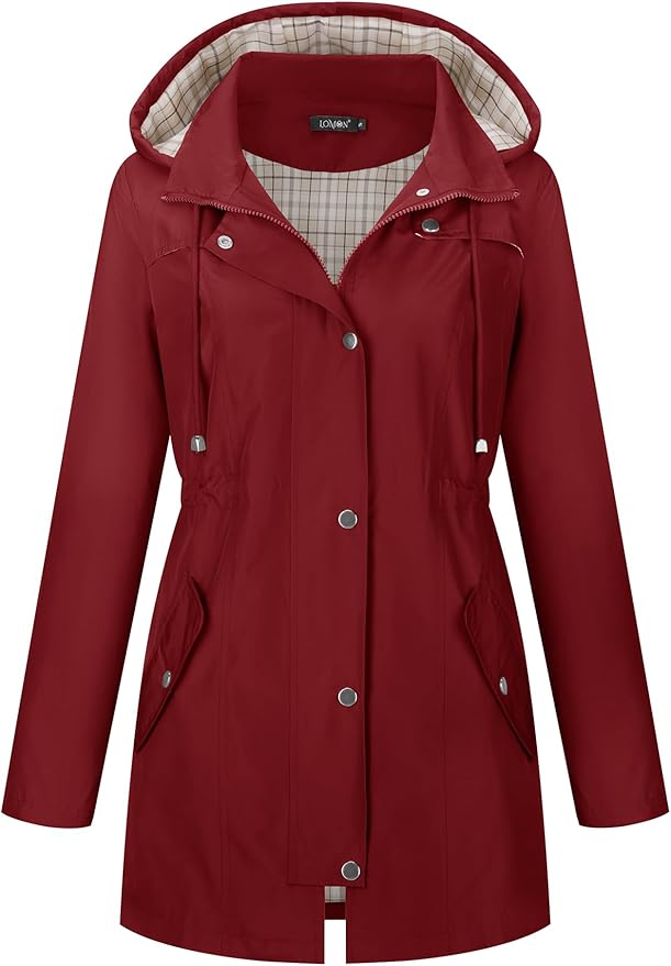 LOMON Women Waterproof Outdoor Hiking Raincoat Women Lined Rain Jacket Lightweight Hooded Jackets Trench Coats