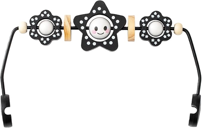KENKYO Wooden Baby Bouncer Toy Bar Compatible with Baby Bjorn, Rotatable Bouncer Toy Attachment, Funny Sensory Toy for Newborn to Toddler, Easy to Attach and Remove (Black)