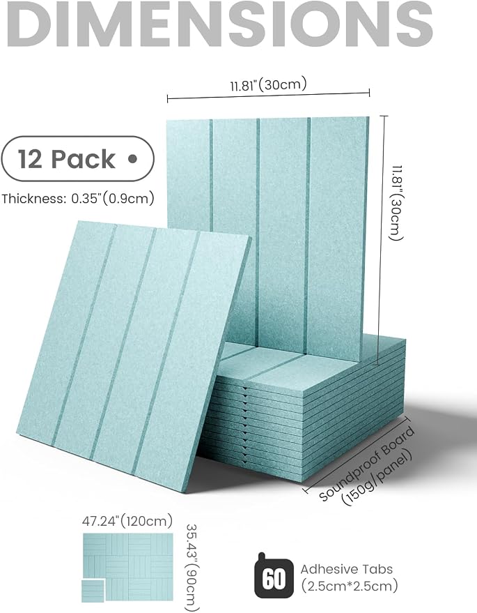Fluxynara 48" x 36" Large Felt Bulletin Board, Aqua Blue | 12 Pack Cork Board Alternative with 60 Safe Adhesive Tabs, Felt Pin Boards for Wall Decor, Home, Office, Classroom, Dorm