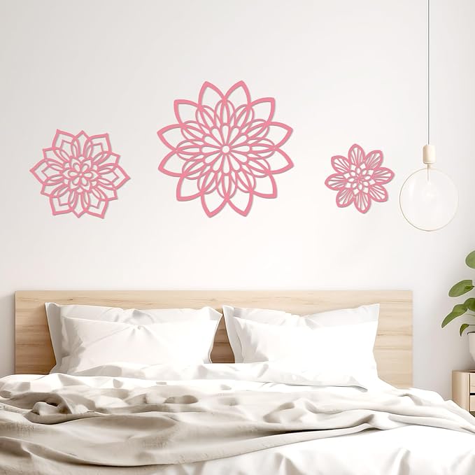 Zzbakress 3 Pcs Metal Flowers Wall Art Bathroom Wall Decor (Pink Elegant) | Farmhouse Flower Bathroom Decor Wall Decorations For Bathroom, Living Room, Office, Kitchen, Hallway And Outdoor