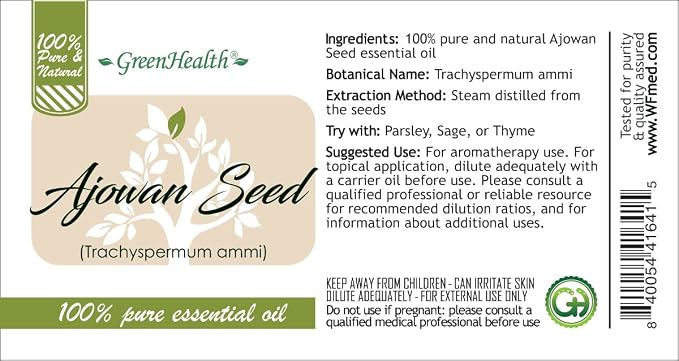 Ajowan Seed Essential Oil – 8 fl oz (237 ml) Aluminum Bottle w/Plug Cap – 100% Pure Essential Oil – GreenHealth