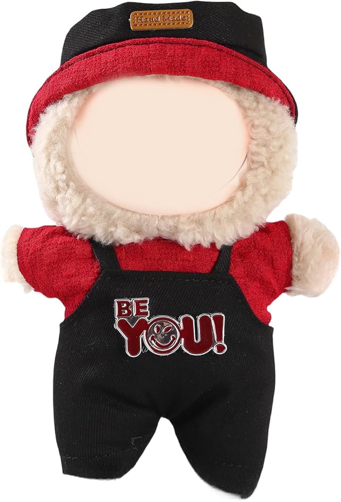 17cm Doll Clothes Set (No Doll) – Outfit with Hat & Overalls, Handmade Accessories for Mini Dolls, OB11-Compatible Dress-Up Gift (Black Hat)