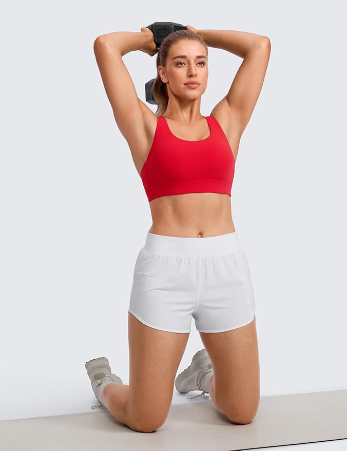 CRZ YOGA Butterlift Wide Criss Cross Straps Supportive Sports Bras for Women - Medium Impact Strappy Gym Padded Workout Top