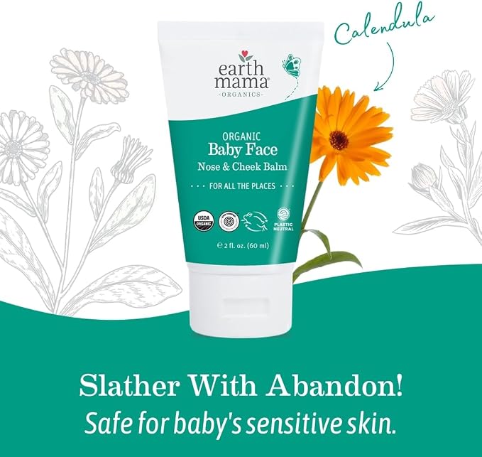 Earth Mama Organic Baby Face Nose & Cheek Balm | Moisturizer with Calendula Oil for Dry Skin Care, Natural Petroleum Jelly Alternative (2-Fluid Ounce, 2-Pack)