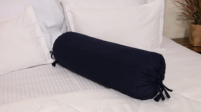 Saffron Quilted Bolster Pillow Cover (NavyBlue, 8" Diameter x24 Long (20 cm x 60 cm))