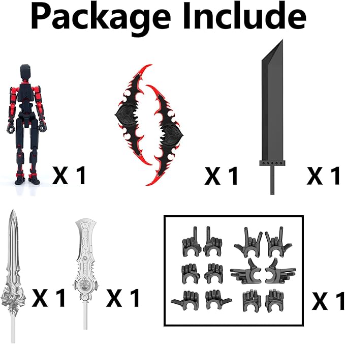 (Assembly Completed) T13 Action Figure Set, Titan 13 Robot Dummy 3D Printed robo 13 Action Figure Articulated, Lucky 13 Gift for Collectors Desktop Decorations (Black Red)