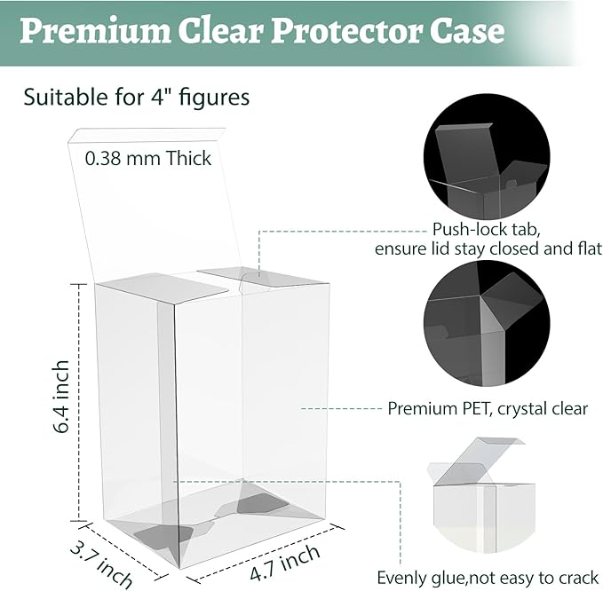 30 Pack Clear Protectors Case Compatible with Funko Pop Protector Case for 4 Inch Figures Collectibles Heavy Duty Crystal Plastic Protector Cases with Protective Film Locking Tabs Auto-Lock Bottom