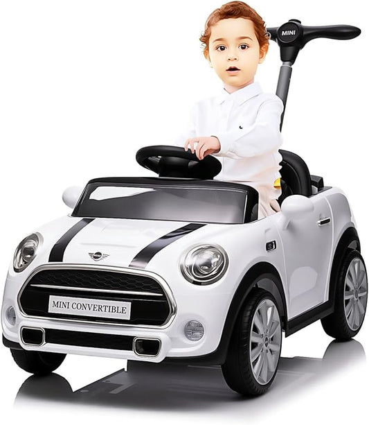 Kids Push Car,Ride On Car,Licensed MINI Cooper Toddler Push Car Toy with Adjustable Push Rod, Horn Music, Seat Belt,- Ideal Stroller Substitute for Kids 1-3 Years Old