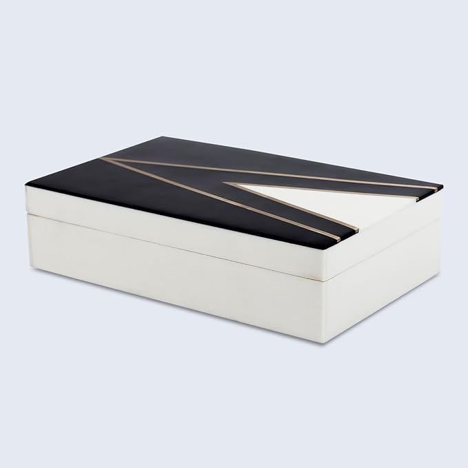 Handicrafts Home Black and White Decorative Storage Box with Lid– Slim Rectangular Storage Box, Handmade Resin Inlay Wooden, Remote Holder, Desk Organizer, Decorative Keepsake & Jewelry Box- 6x8x1.5