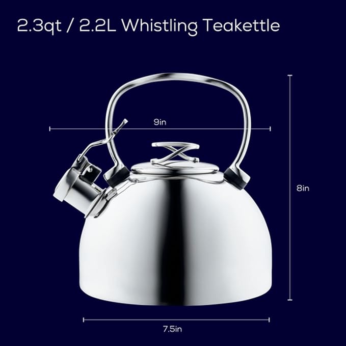 Circulon Stainless Steel Whistling Tea kettle/Teapot With Flip-Up Spout, 2.3 Quart - Silver