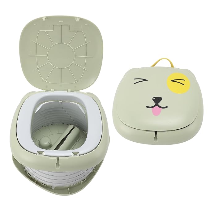Semme Portable Foldable Travel Potty with Storage Bag Ideal for Car Camping Travel Lightweight Proof Cartoon Design for Easy Use (Green)