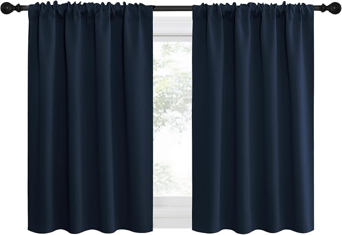NICETOWN 2 Panels Blackout Curtains, Rod Pocket Thermal Insulated Drapes for Kitchen, Heavy Duty Small Window Treatment for Dorm Room, Studio Apartment, Basement (Navy Blue, W42 x L30)