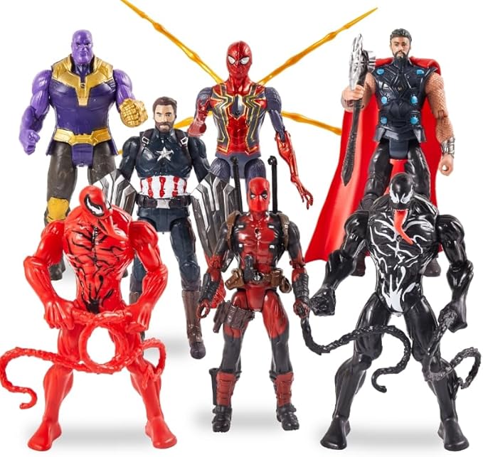 Set of 7 pcs Superhero Toys, Collectible Action Figures 7-Inch Gift for Kids and Fans Obsessed with Character Collections, Super Hero Series Exclusive Figure Set