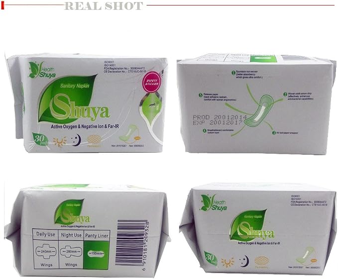 SHUYA Natural Cotton Panty Liners for Women Without Wings, Patented Active Oxygen and Anion Strip, Chlorine Free Herbal Scented, Length 155mm-60Count (Pack of 2)