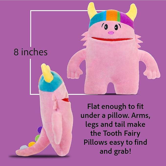 The Tooth Brigade Tooth Fairy Pillow | Stuffed Plush with Large Pocket Mouth for Lost Teeth, Treasures, Prizes - Fun and Interactive Plush, Perfect Kids, Boys, & Girls Gift (Ollie Monster)