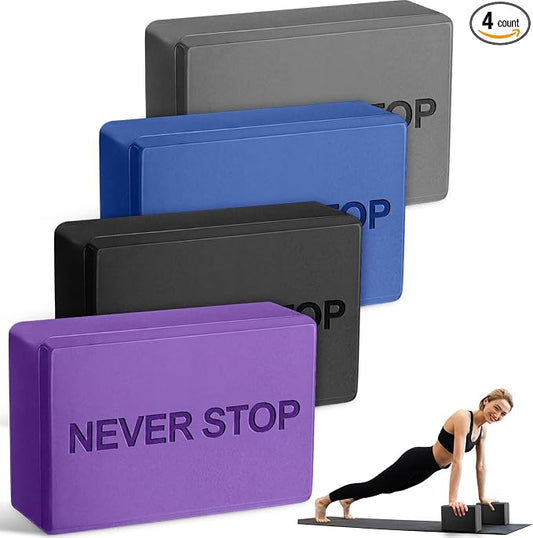 RoundFunny 4 Pack Yoga Blocks Non Slip Pilates Brick Foam Blocks Pilates Dance Gymnastics Workout Fitness Props Tool for Stretching Meditation and Exercise