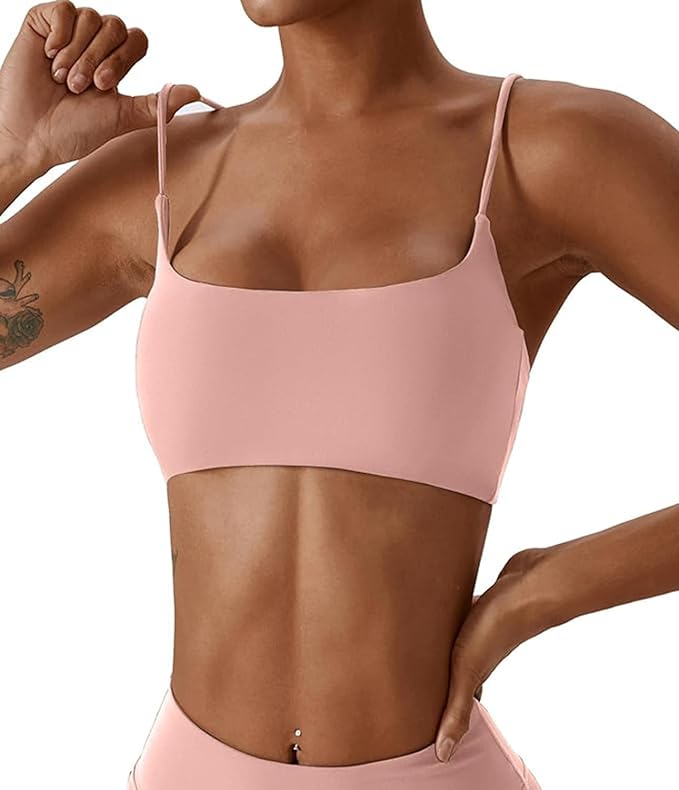 Comper Women's Sports Bras Wirefree Racerback Workout Bras Sexy Thin Straps Yoga Sport Bras with Removable Pads