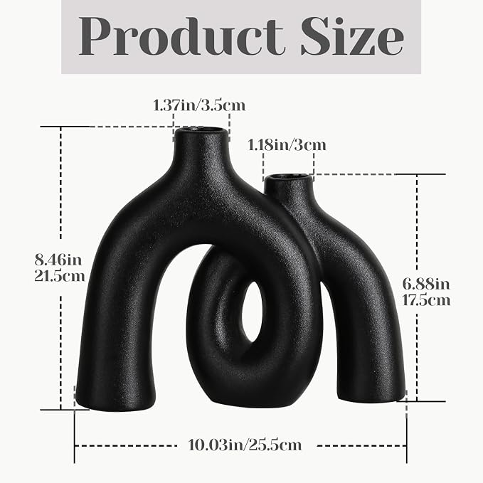 CEMABT Modern Nordic Boho Vase Set - Elegant Black Matte Ceramic Home Decor for Living Room, Bookshelf, Mantel, Entryway Table & Console Décor | Shelf Decorations Gift