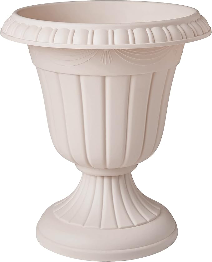 Arcadia Garden Products PL00TP Classic Traditional Plastic Urn Planter, 16" x 18", Taupe