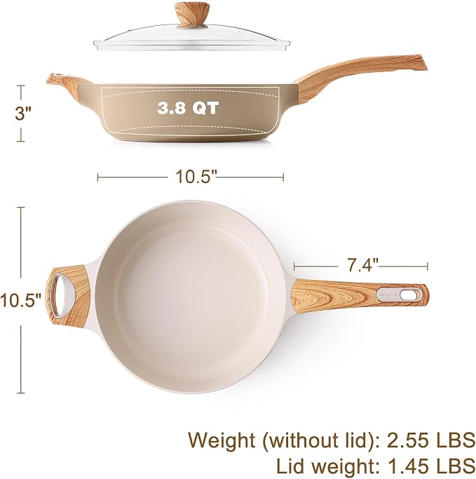 SENSARTE Ceramic Nonstick Frying Pan Skillet with Lid, 10.5 Inch Deep Frying Pan, 3.8 Qt Saute Pan, Induction Pan, Healthy Non Toxic Cooking Pan with Helper Handle, PFOA PFAS PTFE Free