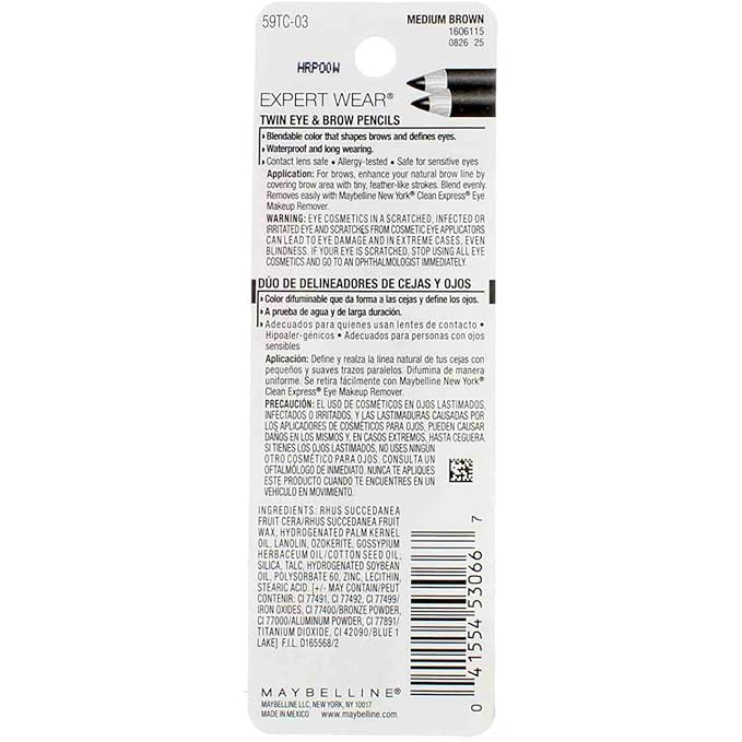 Maybelline Expert Eyes Twin Brow & Eye Pencils, Medium Brown [103], 0.06 oz (Pack of 6)