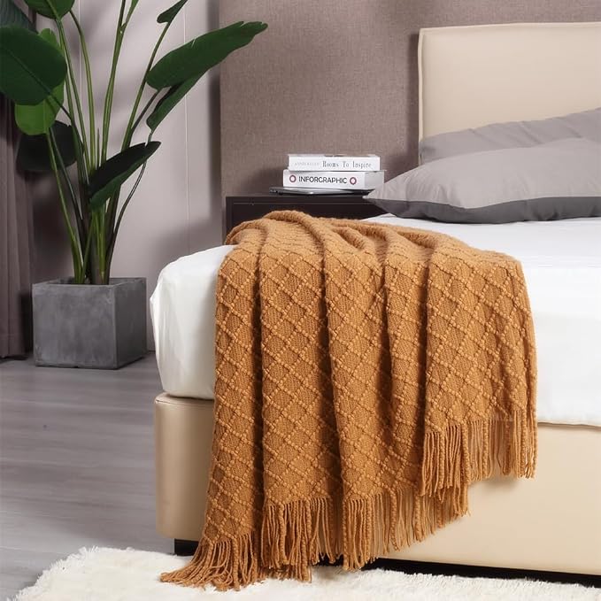 CREVENT Home Farmhouse Decor Rustic Couch Sofa Chair Bed Throw Blanket, Soft Warm Light Weight for Travelling in Spring Summer (50''X60'' Light Brown)