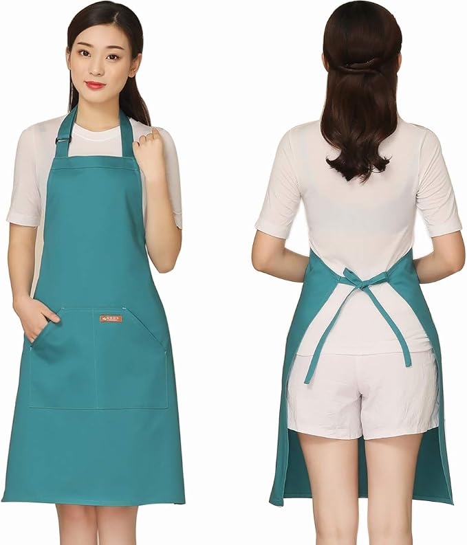 NEWGEM Adjustable Canvas Aprons for Women Men with 2 Pockets - Kitchen Cooking Chef Apron with Neck Strap, Stain Resistant Pinafore for Waitress Barista Restaurant Baking BBQ (Light Green)
