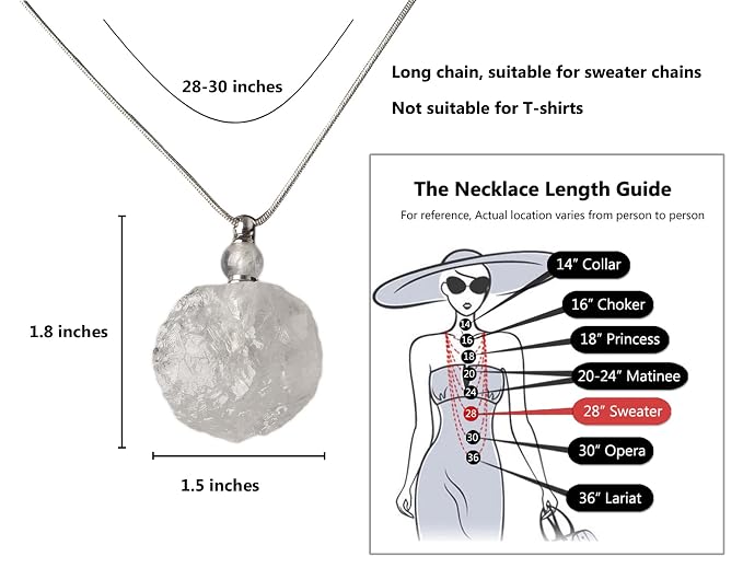 AMOYSTONE Natural Crystal Perfume Necklace Women Long Necklace Clear Quartz Gemstone Perfume Essential Oil Diffuser Bottle Pendant, 1P Irregular Unpolished