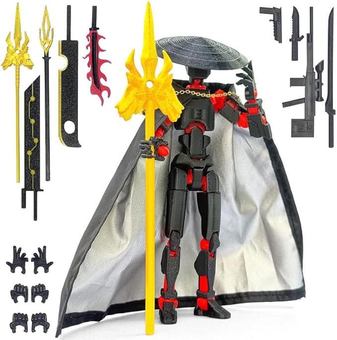 Assembly Completed T13 Action Figures,T 13 Action Figure, Robo 13 3D Printed Action Figure - The Ultimate Hero for Action-Packed Playtime,5.2 Inch (Black Red)