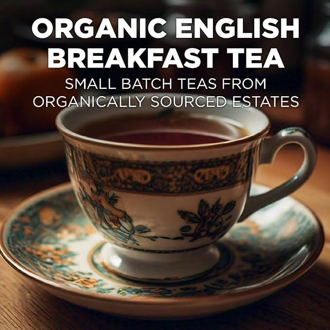 Maud's Organic English Breakfast Black Tea Pods, 24 ct, Single Serve Pods – 100% Gourmet Blended Tea Leaves, Compatible with Keurig K Cups Maker