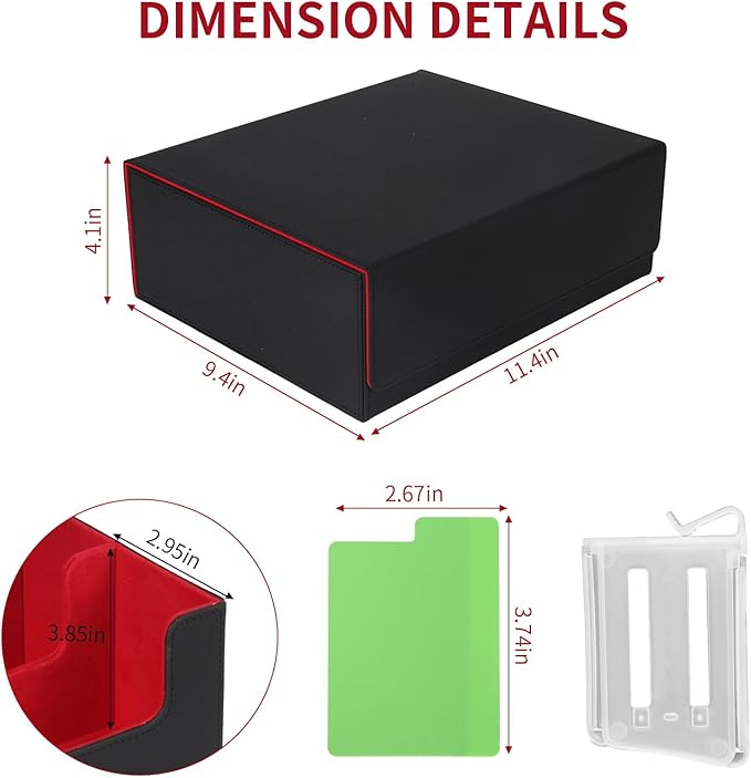 STYLIFING Card Deck Case for Trading Cards, 1800+ MTG Deck Box with Card Supporters & Divider Tabs, Trading Card Storage Box Fits For for YuGiOh, MTG, TCG and Sport Cards (Black & Red)