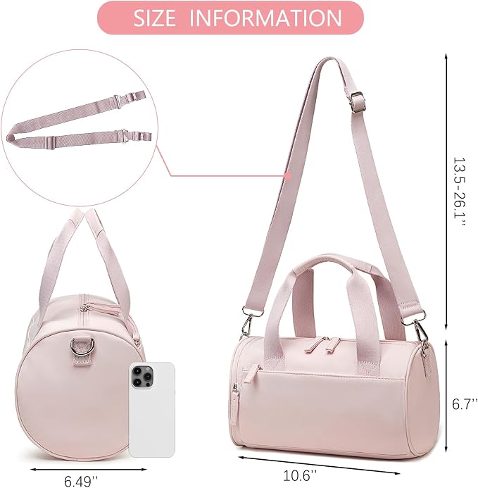BTOOP Mini Gym Bag for Women, 12-Inch Small Duffle Bag with Wet Pocket and Coin Purse, Lightweight Water-Resistant Workout Bag for Yoga, Pilates, Dance and Travel (Pink)
