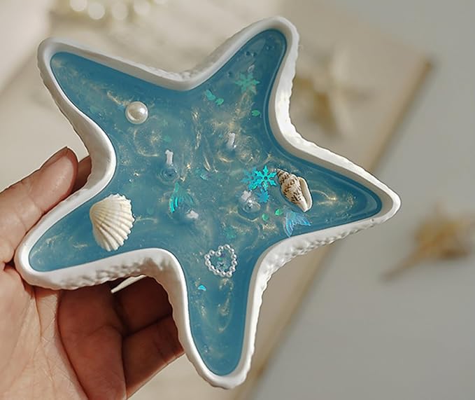 Starfish Shape Scented Candle,Minimalist Starry Night Ocean Jelly Wax Aroma Decorative Candle for Table Photo Prop Gift,4-Wick and Plaster Sculpture for Coastal Zen Home Decor