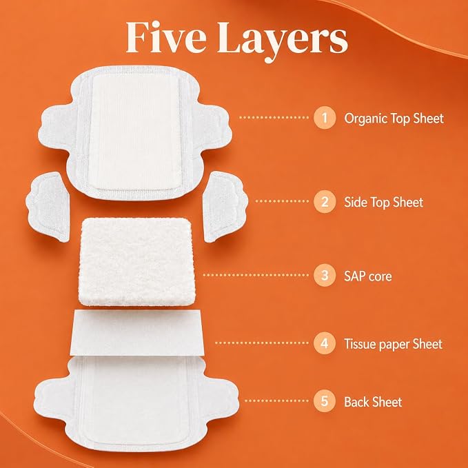 Carity Organic Cotton Pads 3 in 1 Multipack - Ultra Thin Pad with Wings, Unscented, Regular/Large/Overnight (Multipack 50 Count)