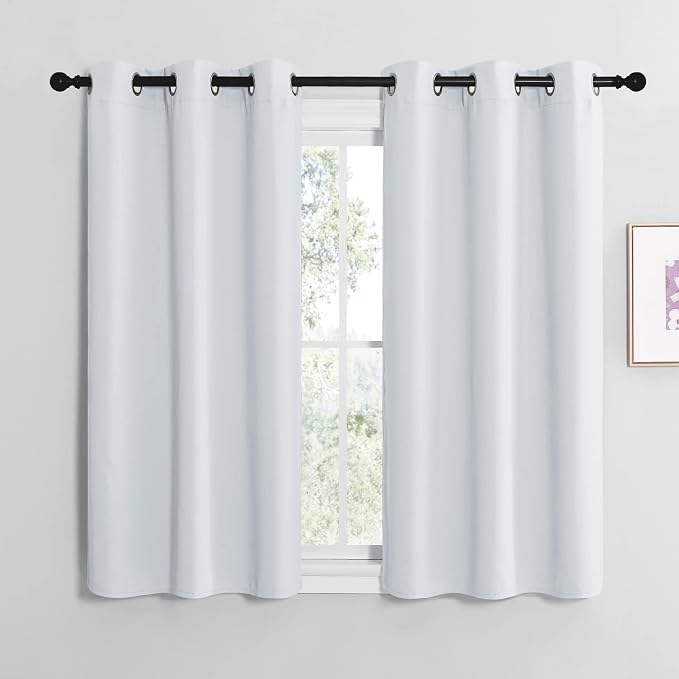 NICETOWN Blackout Curtain Panels for Bedroom, Greyish White, 2 Panels, W34 x L36-inch, Thermal Insulated Grommet Top Blackout Draperies and Drapes for Basement