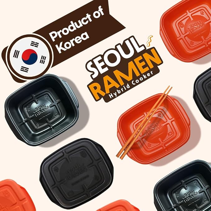 Seoul Ramen Hybrid Cooker | Microwave Ramen in 6 Minutes | Perfect for Korea Ramen, Small Kitchen, or Office | Dishwasher-Safe, Microwaveable, BPA-Free (6 Pack) (Mix)