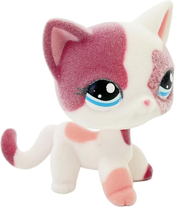 Custom Flocked Pet Shop Toy Fuzzy Animal Figure Short Hair Cat Kitty Kitten Deer OOAK (Pink #2291)