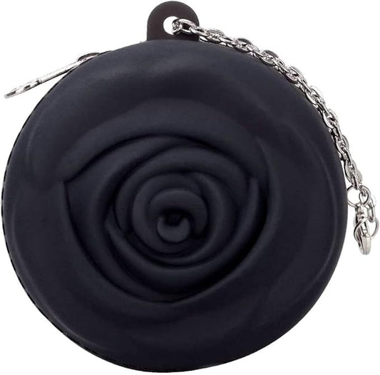 Adorable Pink Peri - Menstrual Period Cup Case Storage Bag | Rose Design + Silicon Material | Easy to Carry, Clean, and Daily Use + Metal Chain + Reusable Zero Waste Period (Black)