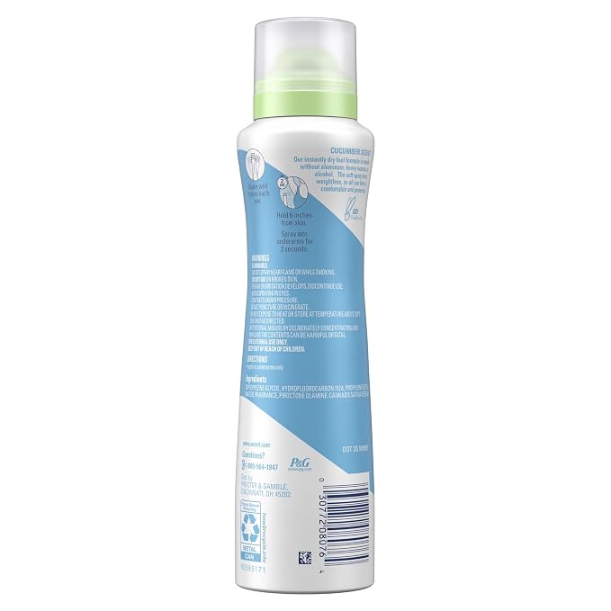 Secret Dry Spray Aluminum Free Deodorant for Women, Refreshing Cucumber, 4.1 oz