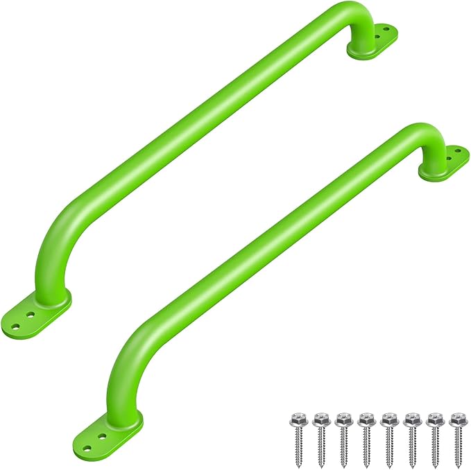 Dolibest 30 Inch Metal Safety Handles, Playground Ladder Handle, Long Grab Handles for Kids Playhouse, Treehouse, Rock Climbing Wall, Swing Set Accessories, Indoor & Outdoor Use (2PCS)-Green