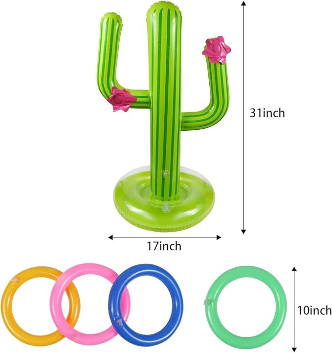 2 Pack Inflatable Cactus Ring Toss Game Sets with 8 Pieces Inflatable Rings for Pool Party Supplies Favors Summer Party Toys Floats Fiesta Party Accessories