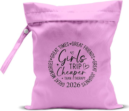 Girls Trip Gifts Wet Dry Bag, Beach Bag Wet Bag Favors, for Swimsuit Toiletry Travel Essentials For Women Aloha Bags, Beach Travel Gym Laundry bags for Dirty Diaper Swimsuit Gifts (Pink)