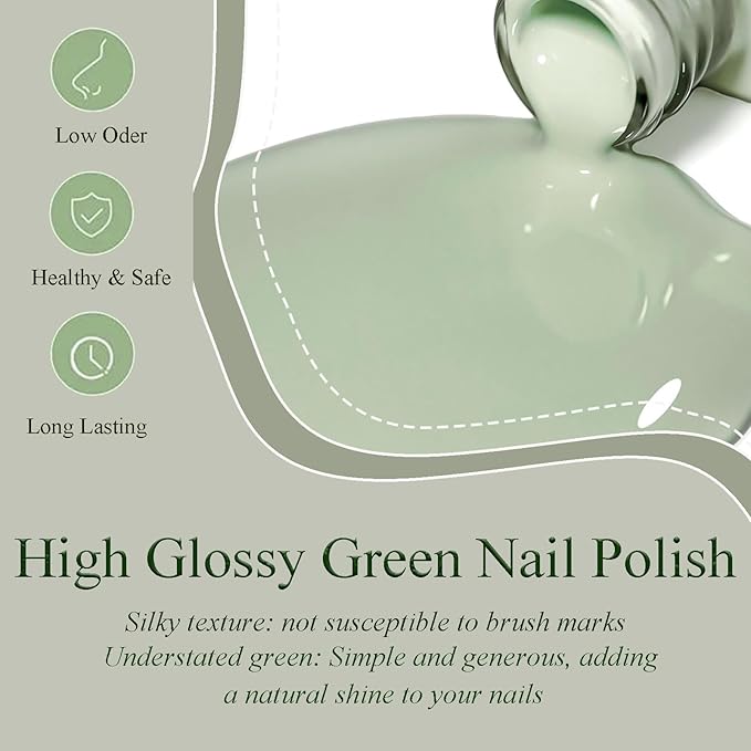 NovaCharm Fresh Green Fingernail Polish - Sage Green Nail Polish - Chip Resistant Long Lasting Nail Varnish - Air Dry Quick Dry Nail Gel - Nail Lacquer Nail Art Polish for Manicure DIY