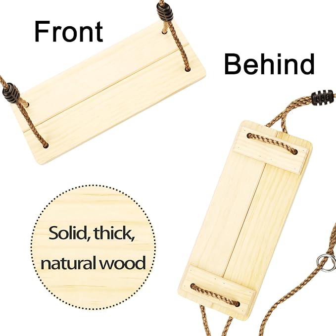 KINSPORY Wooden Swing Seat, Outdoor Swing Set Accessories for Backyard, Height Adjustable Rope with Hanging Tree Straps Kit for Porch Patio Garden Playgroud (Light Yellow)