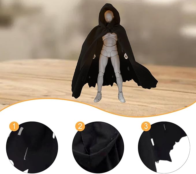 1/12 Action Figure Clothes, Miniature Clothing Cape Men Women, Mini, Dress up Figure Accessories, Doll Clothes for 6 inch, Black