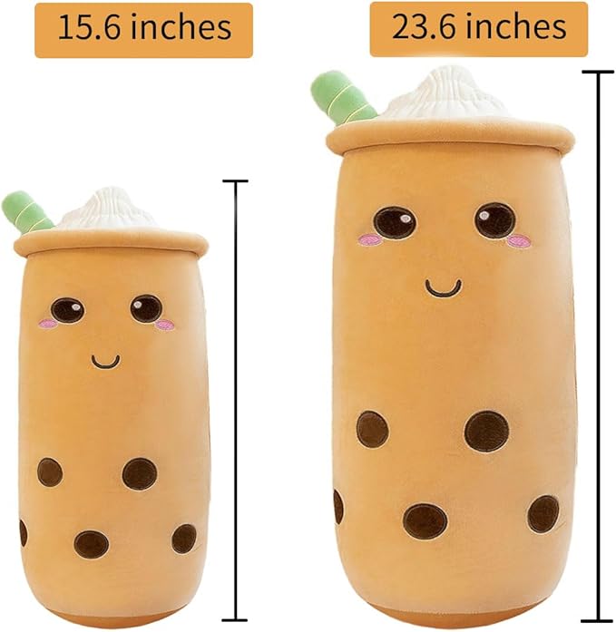 Boba Plush Stuffed Bubble Tea Pillow Soft Adorable Plushies Toys Gifts(Brown,15.6inches)