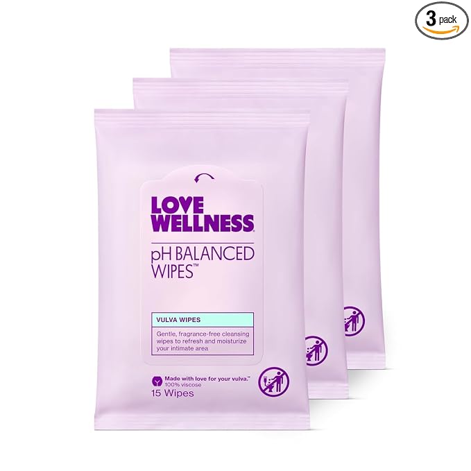 Love Wellness pH Balanced Wipes for Women | Feminine Hygiene for Cleansing with Aloe Vera | Fragrance-Free Intimate Health | Moisturizing, Soothing & Calming for Sensitive Skin | Travel Size | 3-Pack