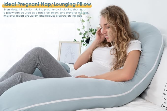 INSEN Pregnancy Pillows for Sleeping, Maternity Pillow with Cooling Cotton Cover, C Shaped for Pregnant Side Sleeping,Green