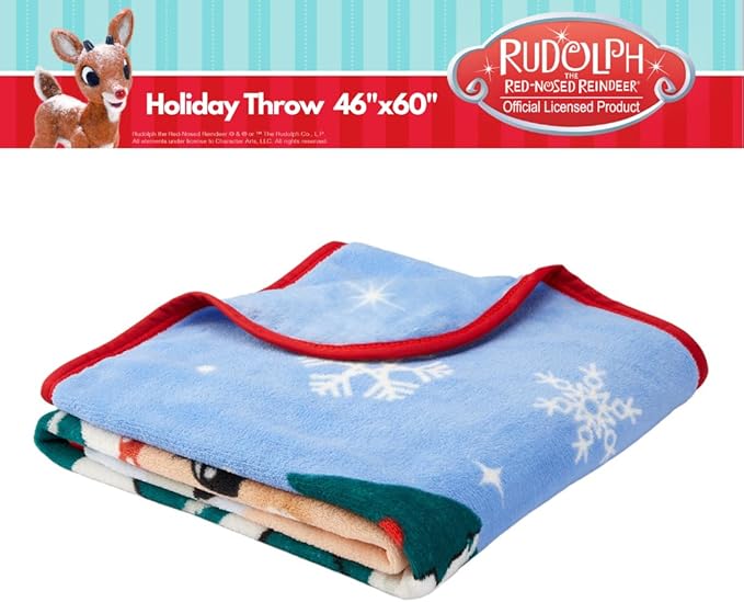 Rudolph The Red Nose Reindeer Kids Holiday Christmas Bedding Super Plush Cozy Throw, 46 in x 60 in, (Officially Licensed Product) By Franco