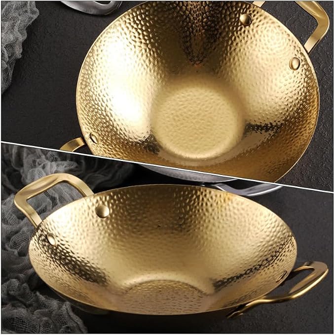 Double Handle Hammered Griddle Korean Pot Ramen Pot Stainless Steel Pan Cooking Tool